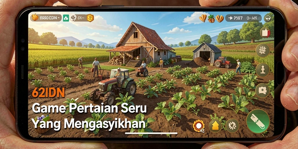 Screenshot gameplay 62IDN yang menunjukkan aktivitas bertani dan merawat hewan.