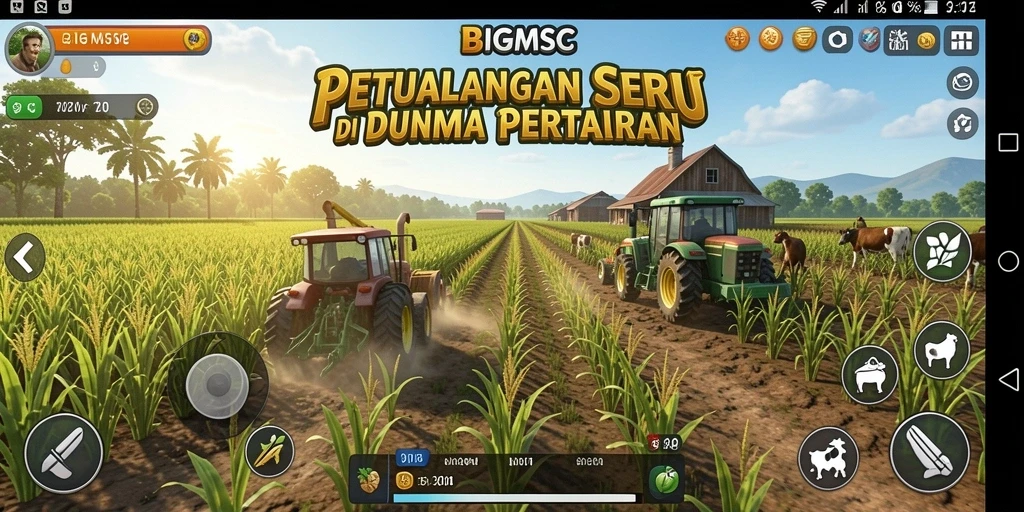 Tangkapan layar menampilkan aktivitas seru di BIGMSG saat mengelola pertanian.
