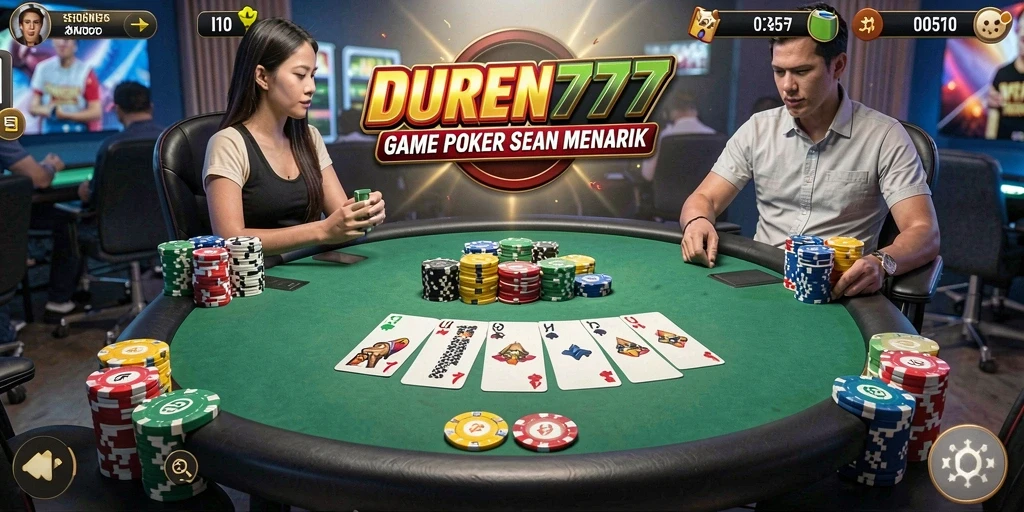 Screenshot DUREN777 menampilkan gameplay interaktif dalam permainan Poker.
