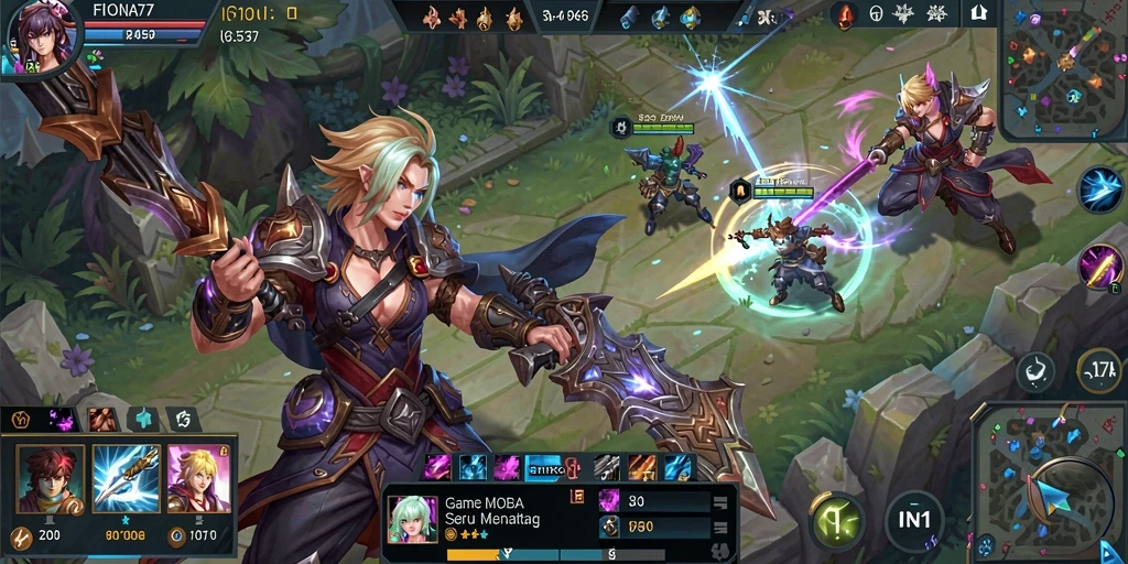 Gameplay mendebarkan di arena pertempuran MOBA FIONA77.