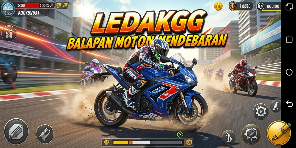 Gameplay seru balapan motor di <strong>LEDAKGG</strong> yang penuh aksi.