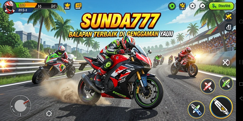 Tampilan gameplay menegangkan dari balapan motor di SUNDA777.